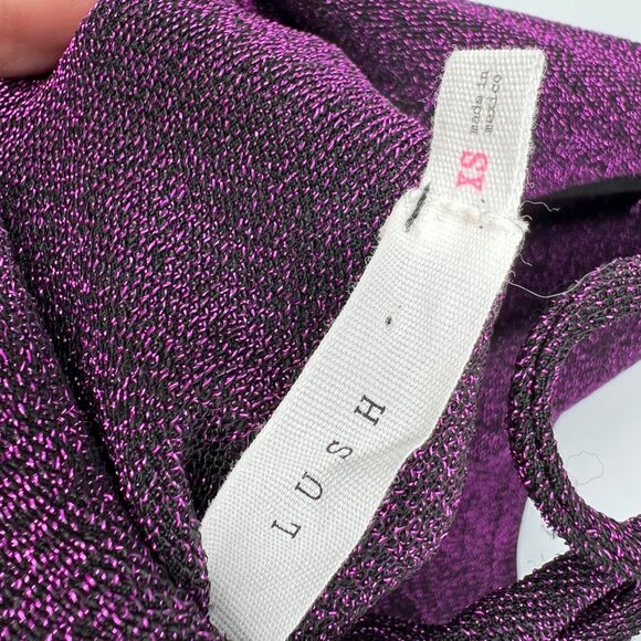 Lush Purple Metallic Drape Neck Bodycon Dress Size XS NWOT - Picture 7 of 10